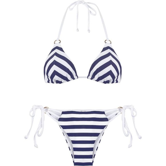 Women's Blue and White 80% Polyamide, 20% Spandex Triangle Bikini Set - Picture 6 of 6